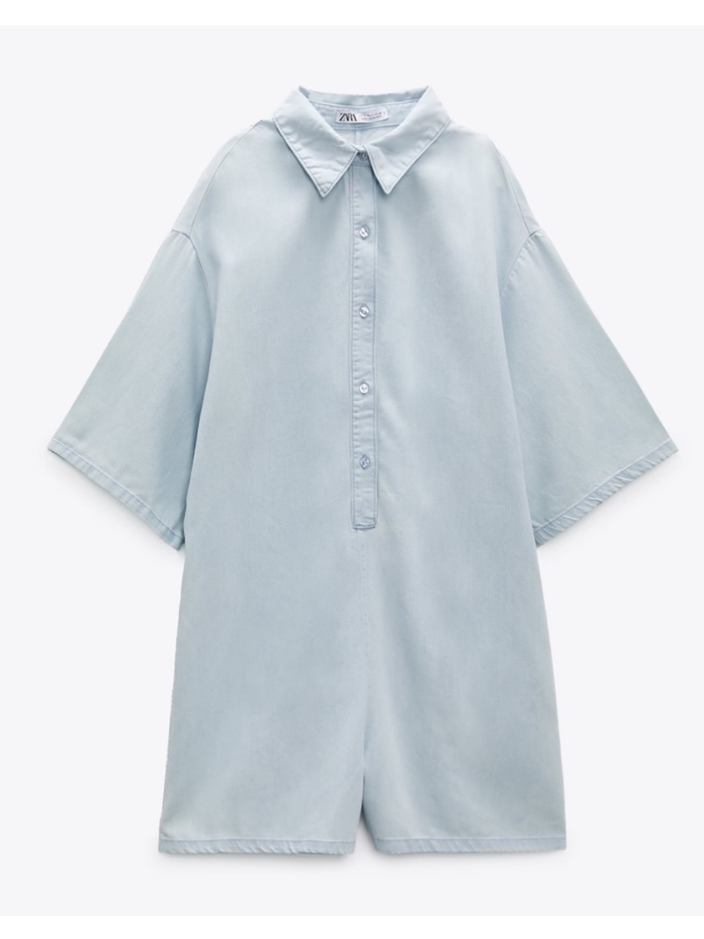 🌻Zara Light Chambray Romper Womens Small Flowy Denim Button Front Short Sleeve